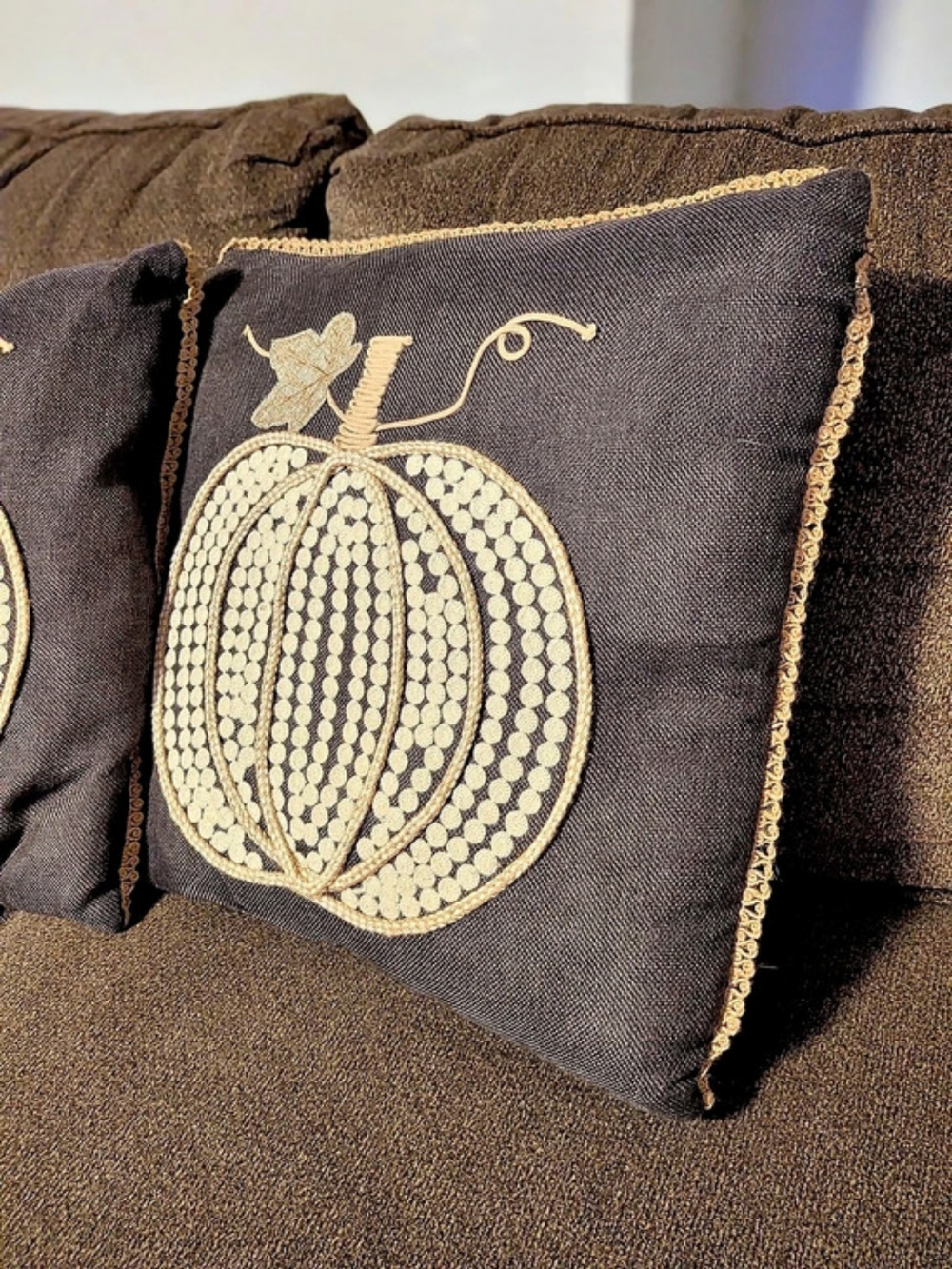 Decorative Pumpkin Pillow Embroidered Accent Pillows Set of 3